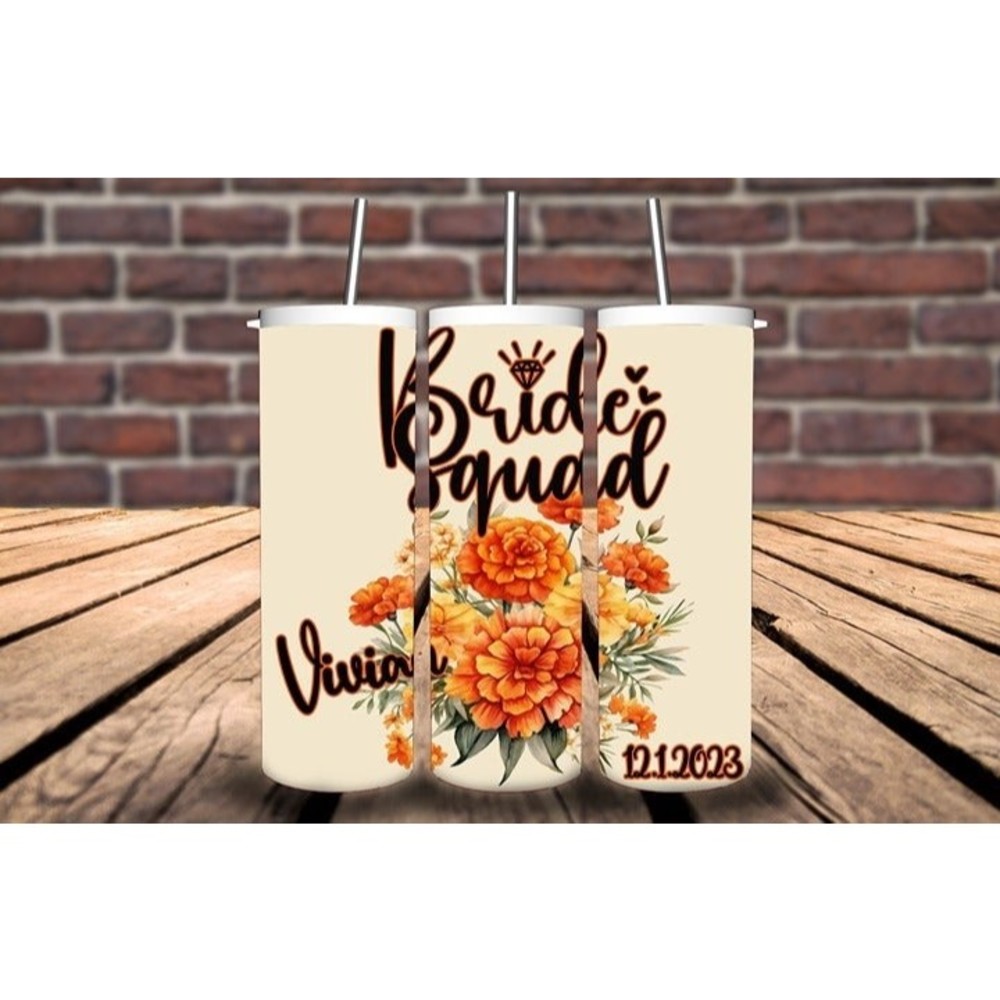 Bride Squad Custom Personalized Burnt Orange Floral Tumbler, Bridesmaid Gifts